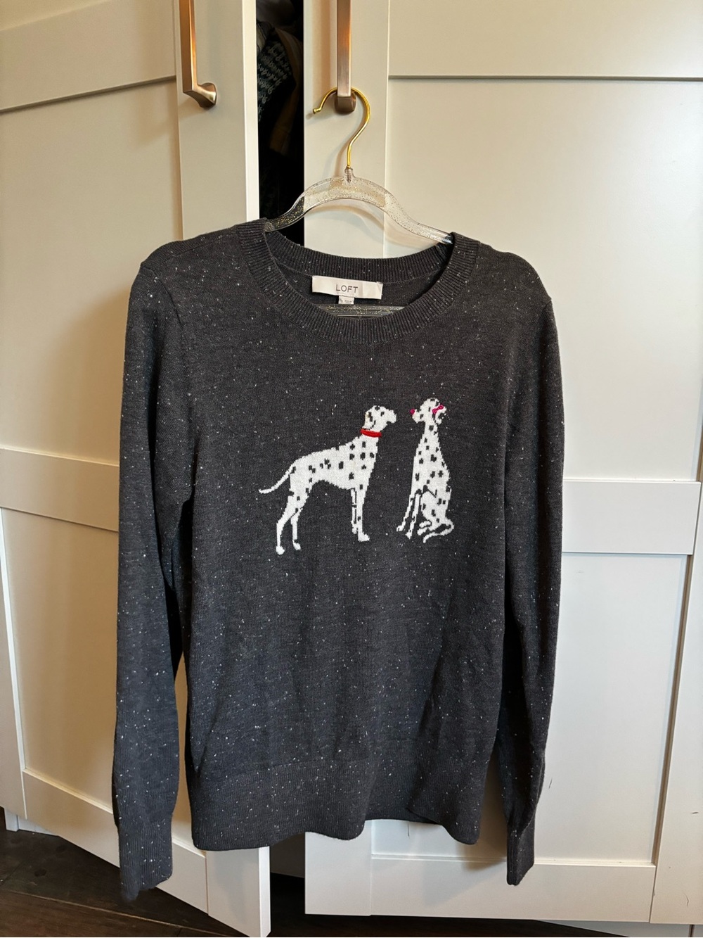LOFT Charcoal Dog-Print Sweater in Dark Gray NWOT Size Small